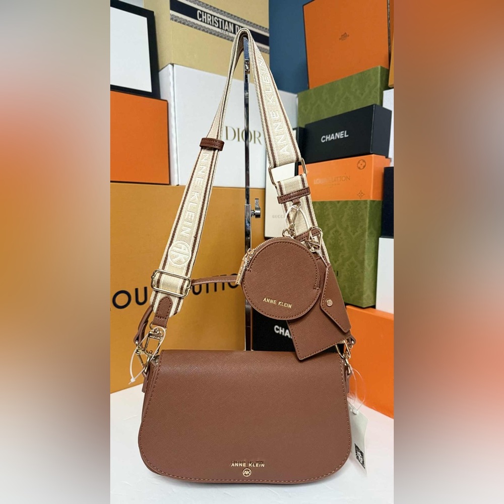 Anne Klein Tan Crossbody Bag with Gold Accents